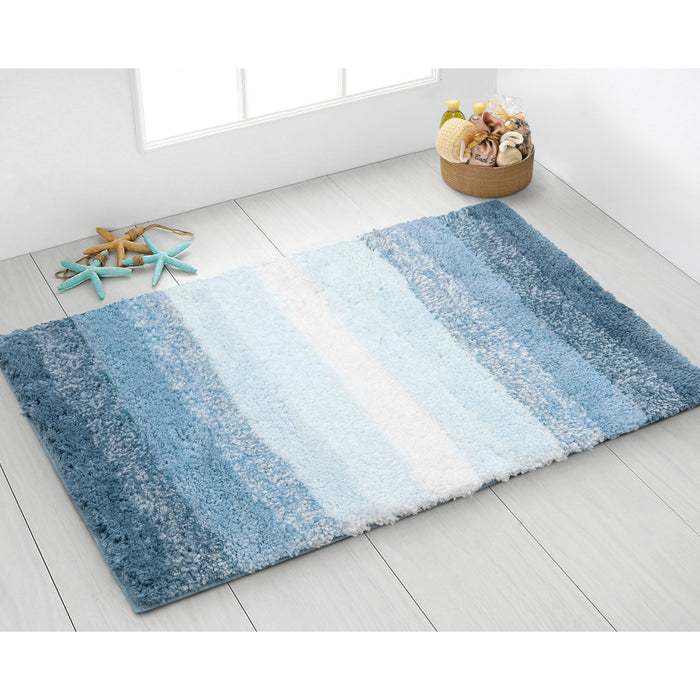 Superstripe Blue Bath Mat Anti-Slip Microfibre