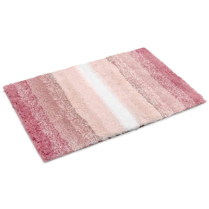 Luxury Non-Slip Soft Blush Pink Bath Mat Rug Super Absorbent Microfiber Deep Pile Ombre Striped Bathroom Mat