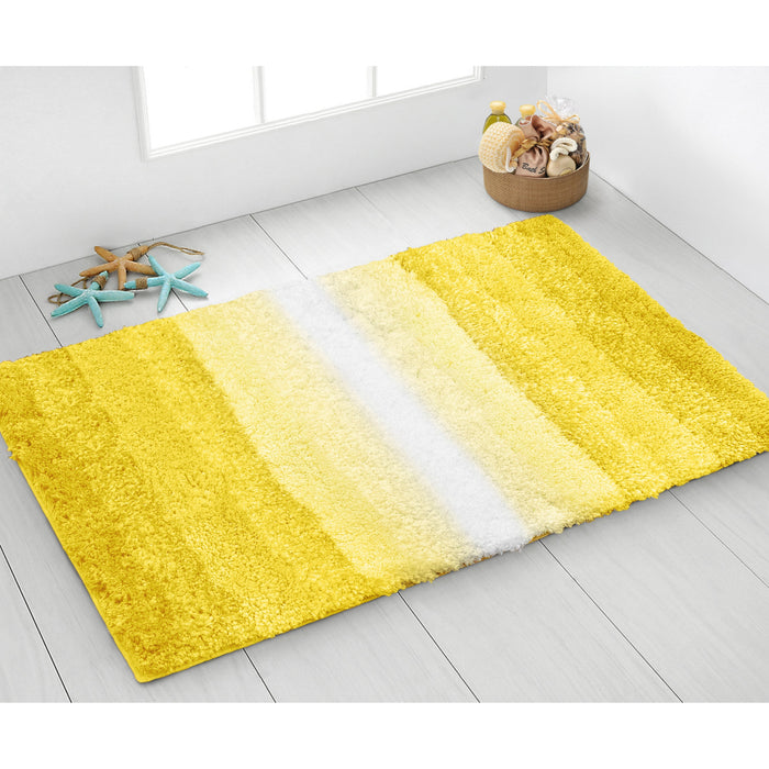 Luxury Non-Slip Soft Ochre Bath Mat Rug Super Absorbent Microfiber Deep Pile Ombre Striped Bathroom Mat