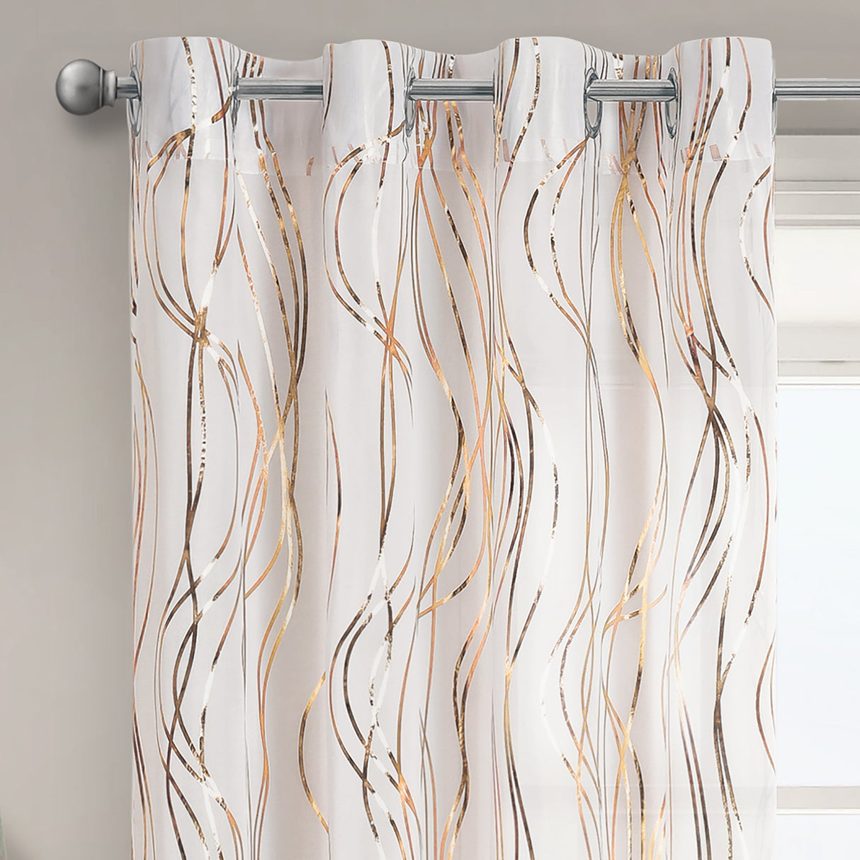 Intimates Swirls Foil Printed Sheer Ringtop Voile Panel
