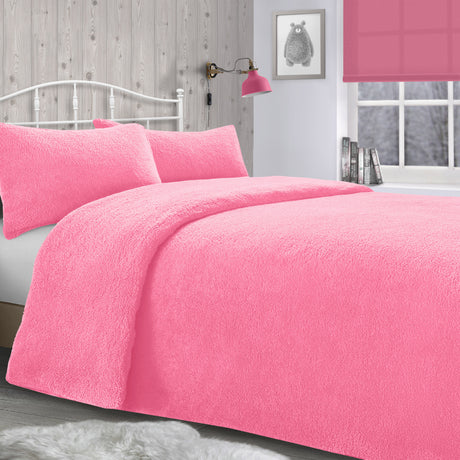 Velosso Plain Teddy Fleece Duvet Cover And Pillowcase Set