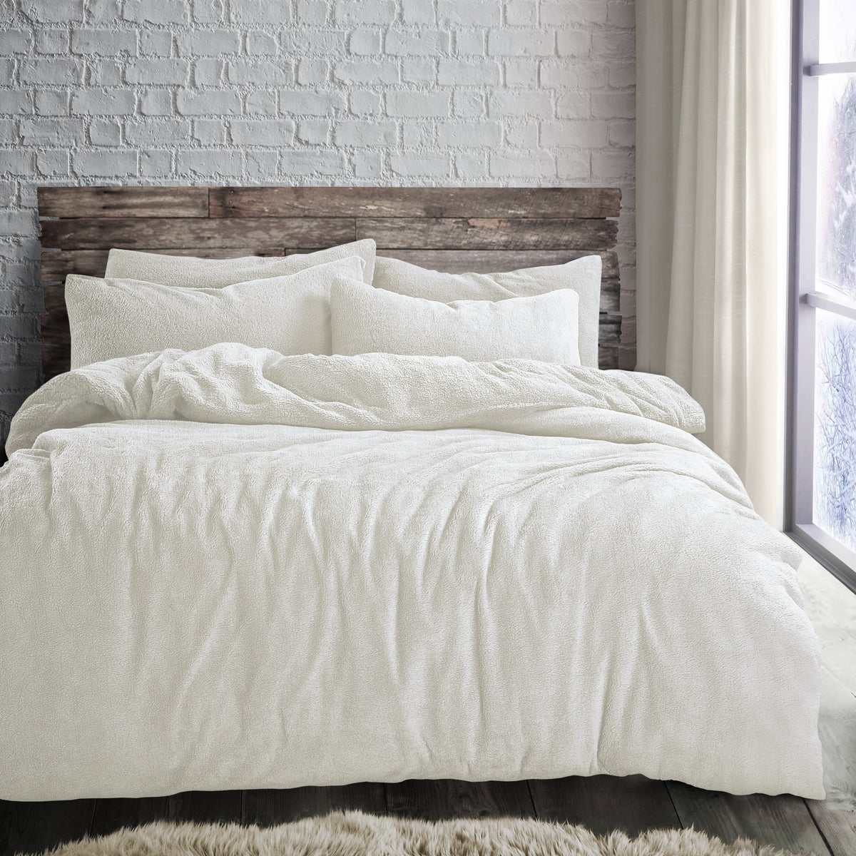 Velosso Plain Teddy Fleece Duvet Cover And Pillowcase Set