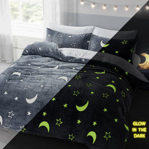 Velosso Glow in The Dark Teddy Moon & Stars Duvet Cover & Pillowcase Set