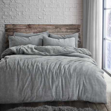 Velosso Plain Teddy Fleece Duvet Cover And Pillowcase Set