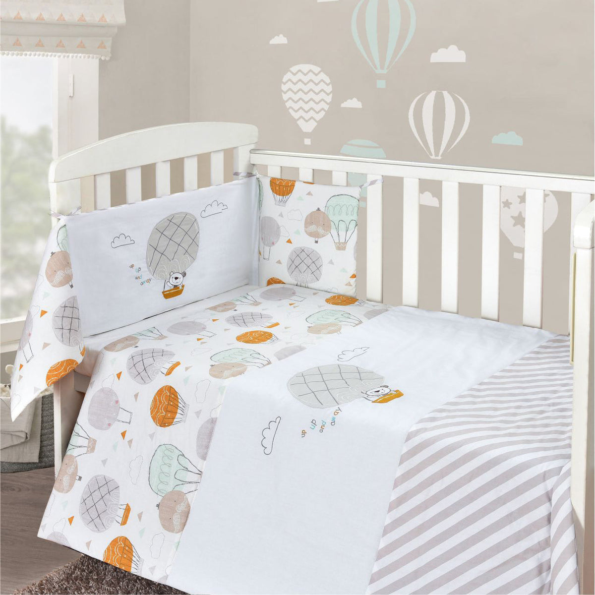 My Little World Up And Away 2 Piece Cot Bumper, Cover And Fitted Sheet Set