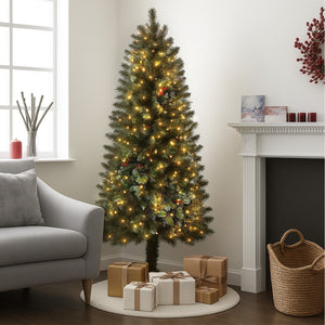 Home Republic Half Christmas Tree With Led Lights And Berries
