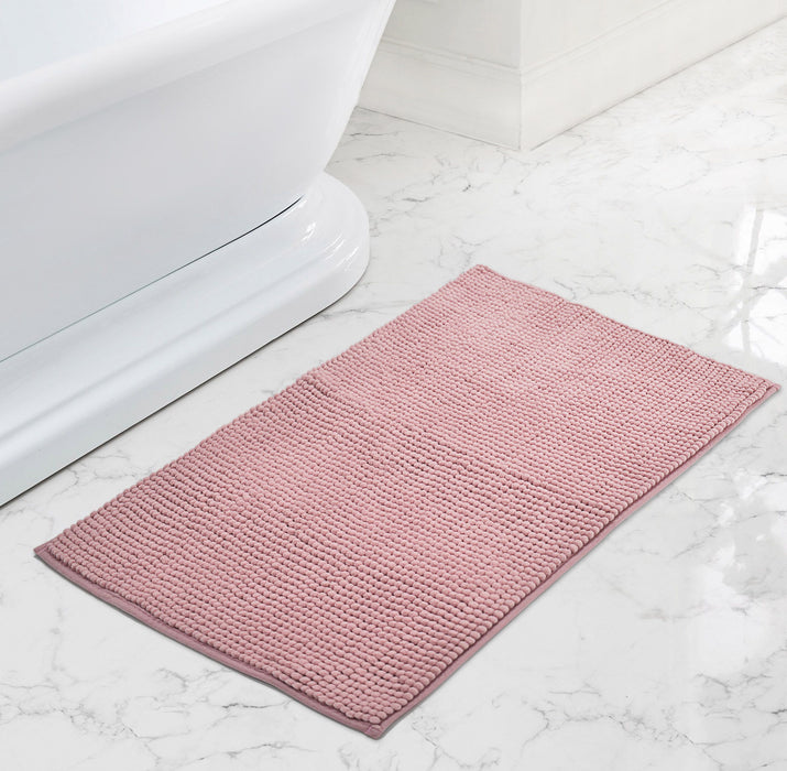 Luxury Non-Slip Soft Blush Pink Bath Mat Shaggy Noodle Super Absorbent Microfiber Bathroom Mat