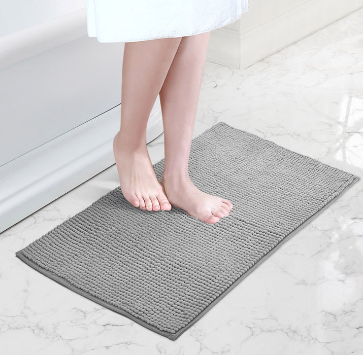 Luxury Non-Slip Soft Grey Bath Mat Shaggy Noodle Super Absorbent Microfiber Bathroom Mat