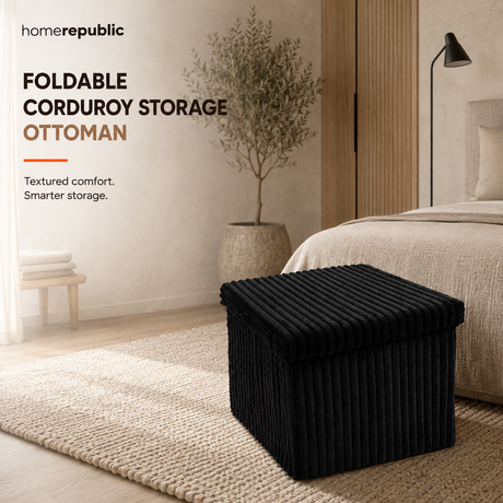 Home Republic Foldable Corduroy Storage Ottoman