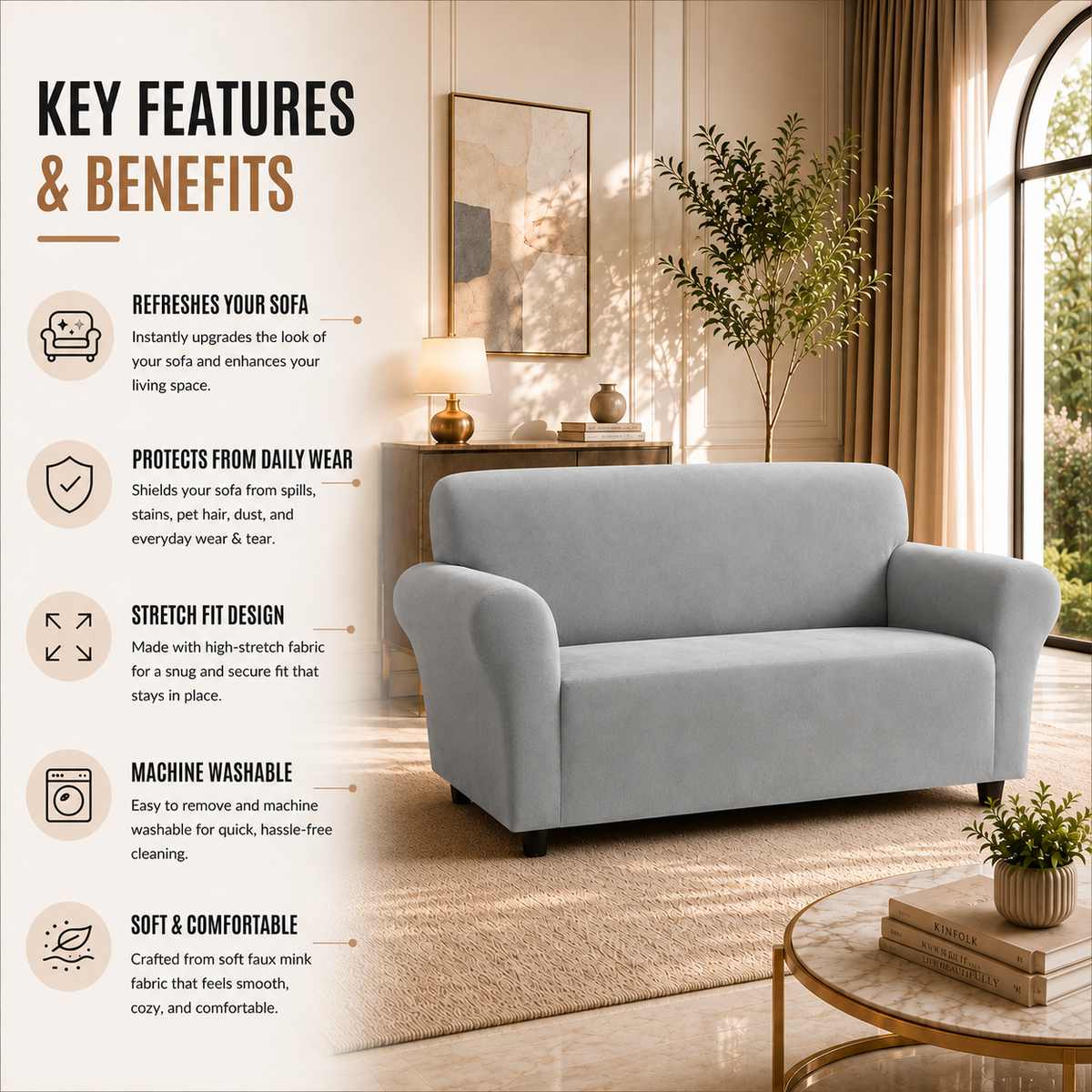 Home Republic Faux Mink Stretch Fitted Sofa Cover