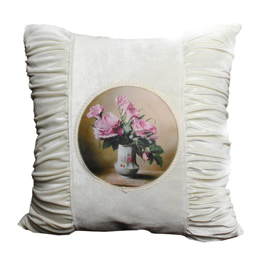 Velvet Pleated Floral Cushion Cover