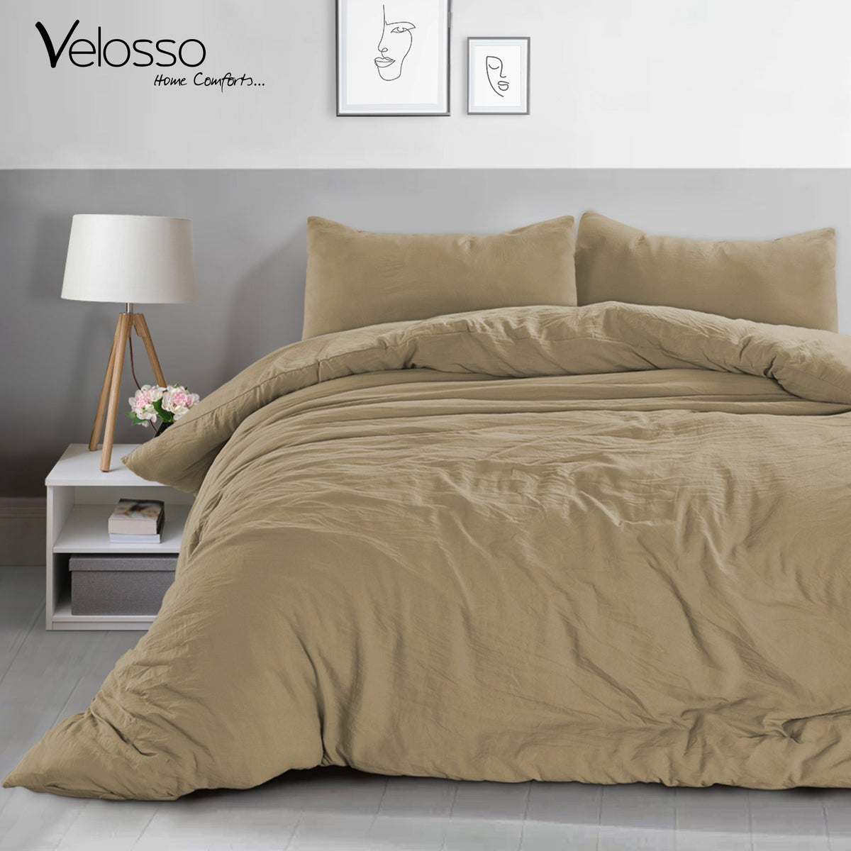 Velosso Washed Linen Look Duvet Cover & Pillowcase Set
