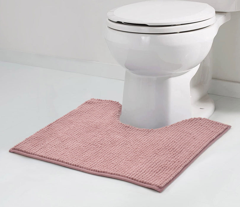 Luxury Non-Slip Soft Blush Pink Pedestal Mat Shaggy Noodle Super Absorbent Microfiber Bathroom Mat