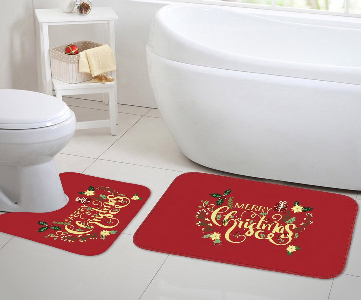 Velosso 2 Piece Christmas Memory Foam Bath And Pedestal Mat Set