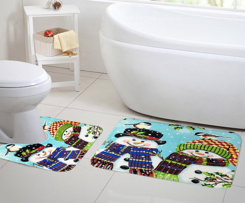 Mr and Mrs Snowman Bath Mat Set Super-Absorbent Anti-Slip Microfibre