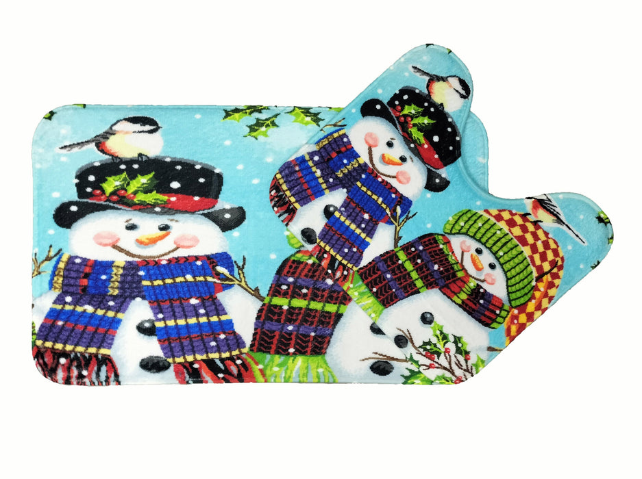 Mr and Mrs Snowman Bath Mat Set Super-Absorbent Anti-Slip Microfibre