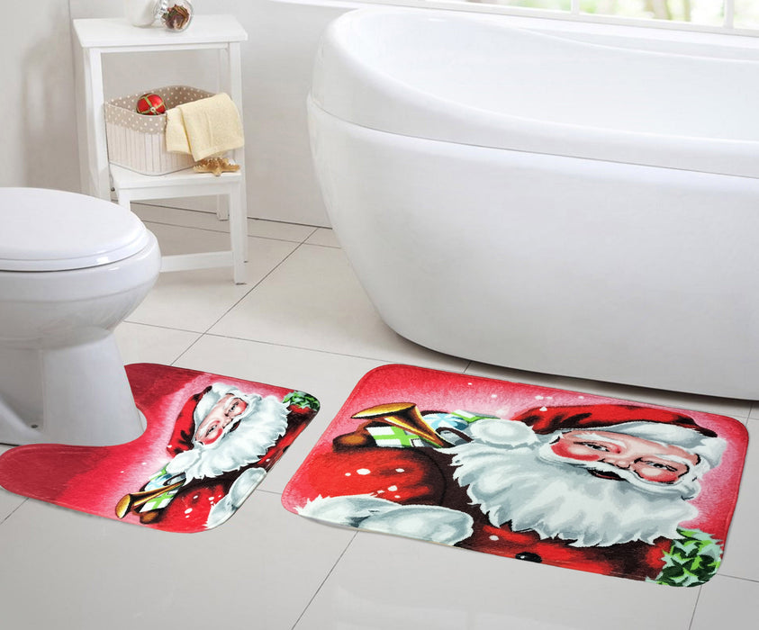 Smiling Santa Bath Mat Set Super-Absorbent Anti-Slip Microfibre