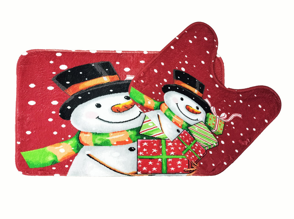 Snowman Pink Bath Mat Set Super-Absorbent Anti-Slip Microfibre