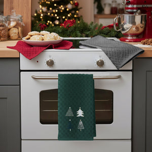Velosso Xmas Trees 3 Pack Cotton Christmas Embroidered Tea Towels