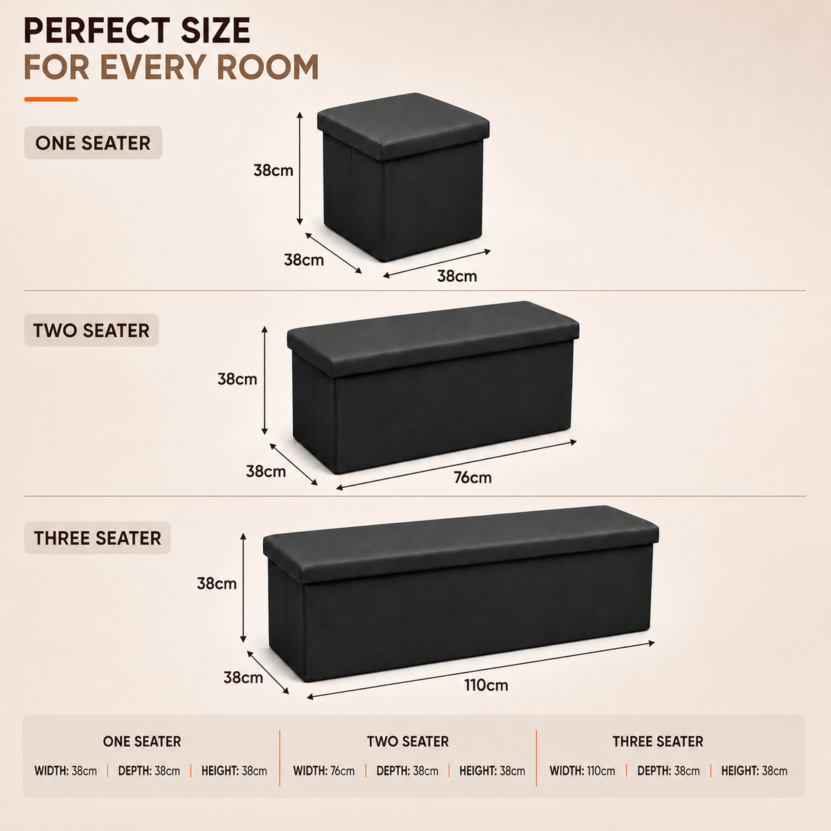 Home Republic Foldable Faux Leather Storage Ottoman