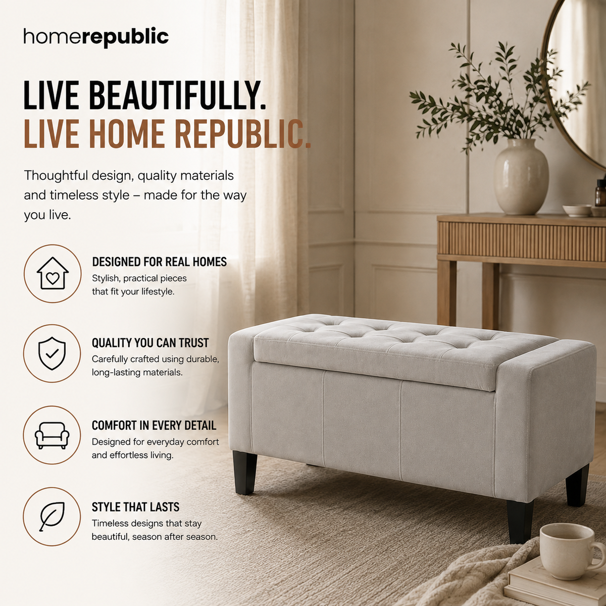 Home Republic Luna Velvet Storage Seat