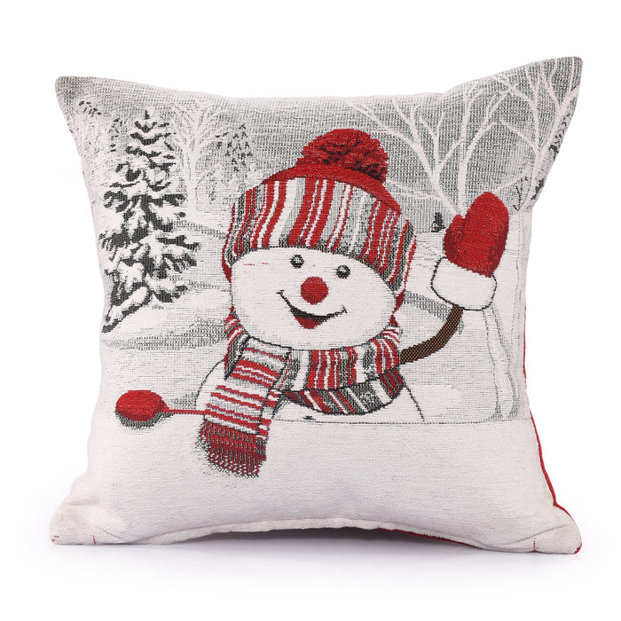 Snowman Winter Christmas Festive Chenille Cushion Cover