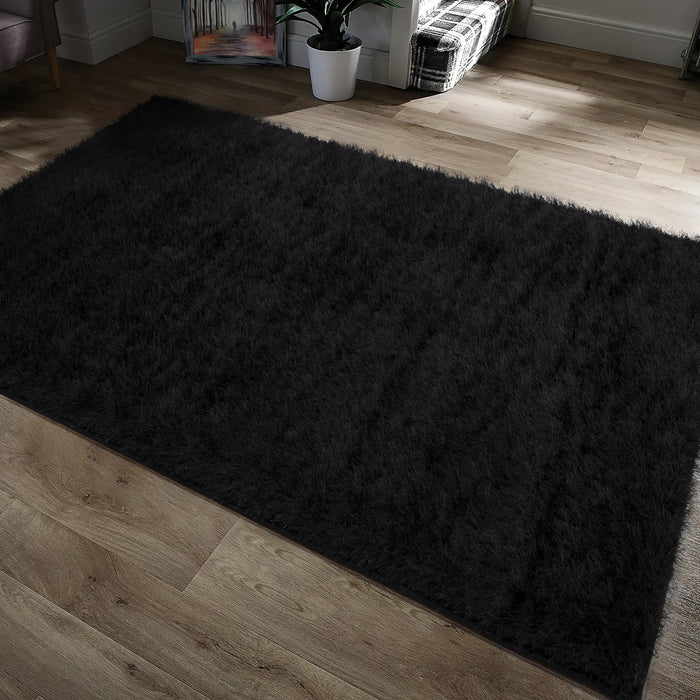 Majestic Black Shaggy Floor Rug