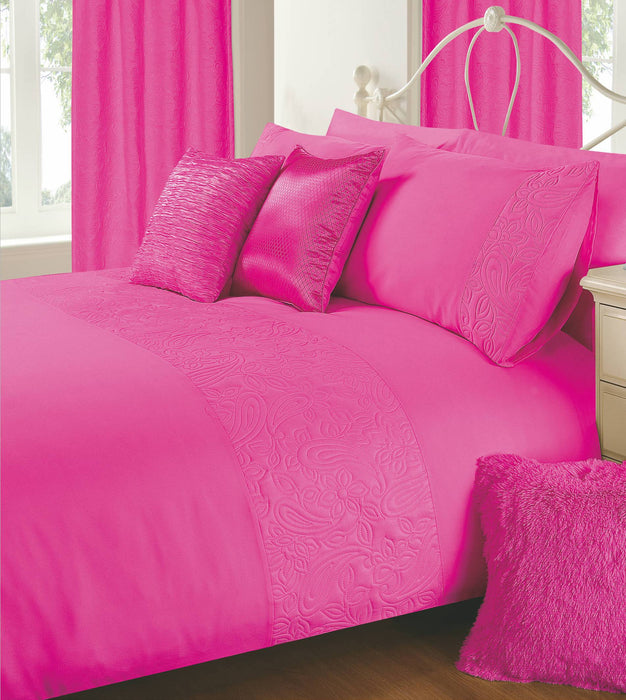 Alexis Floral Embossed Fuchsia Duvet Cover & Pillowcase Set