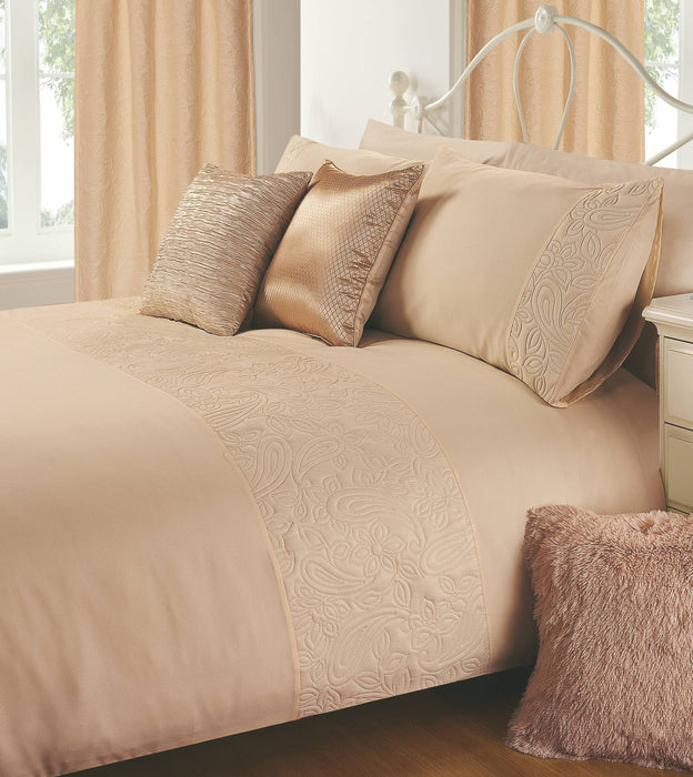 Alexis Floral Embossed Latte Duvet Cover & Pillowcase Set