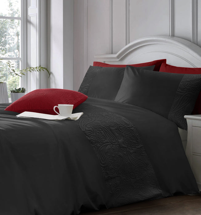 Alexis Black Floral Embossed Duvet Cover & Pillowcase Set