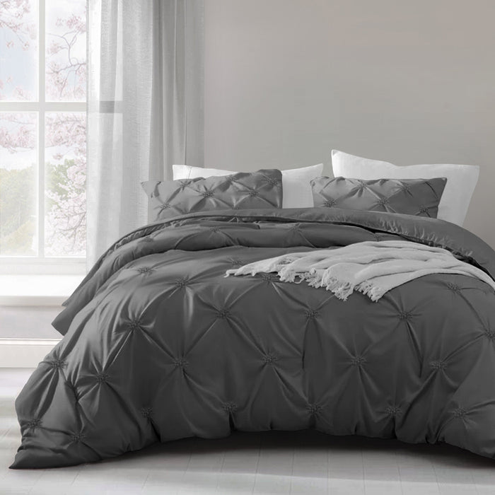 Angelica Pintuck Charcoal Duvet Cover & Pillowcase Set