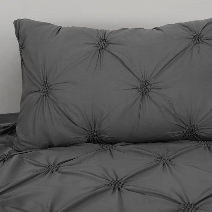 Angelica Pintuck Charcoal Duvet Cover & Pillowcase Set