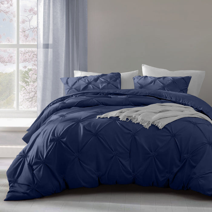 Angelica Pintuck Navy Blue Duvet Cover & Pillowcase Set