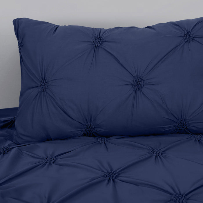 Angelica Pintuck Navy Blue Duvet Cover & Pillowcase Set