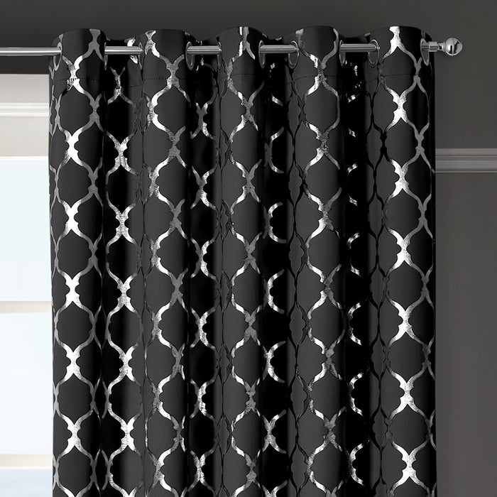 Arabesque Black Thermal Blackout Curtains
