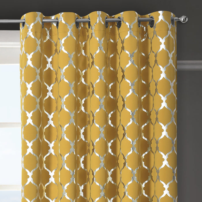 Arabesque Ochre Thermal Blackout Ready Made Eyelet Curtains