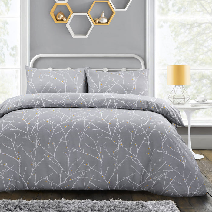 Autumn Branches Grey Duvet Cover & Pillowcase Set