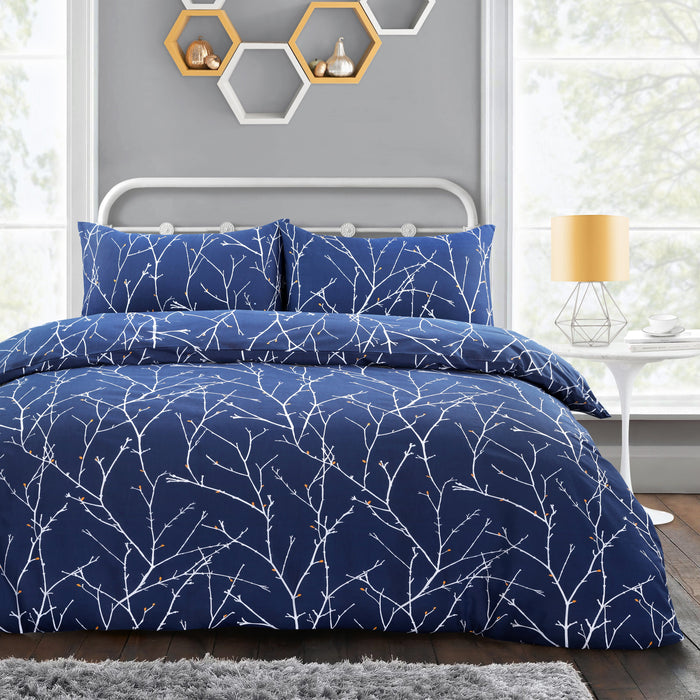 Autumn Branches Navy Blue Duvet Cover & Pillowcase Set