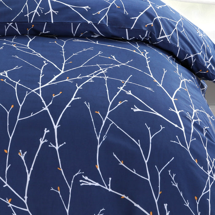 Autumn Branches Navy Blue Duvet Cover & Pillowcase Set