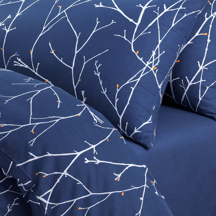 Autumn Branches Navy Blue Duvet Cover & Pillowcase Set