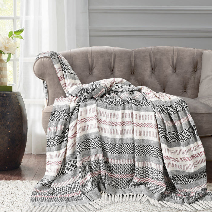 Luxury Cotton Aztec Pink Tassel Throw