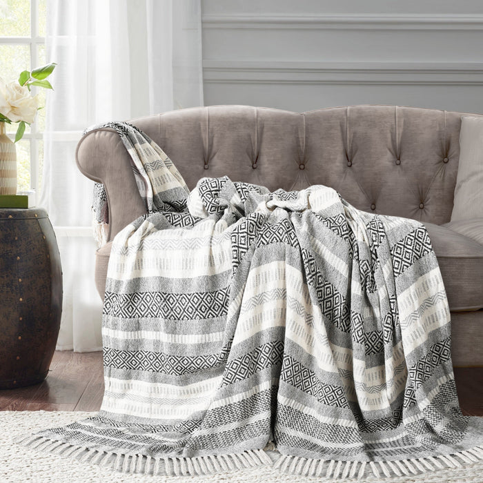 Luxury Cotton Aztec Grey Tassel Throw