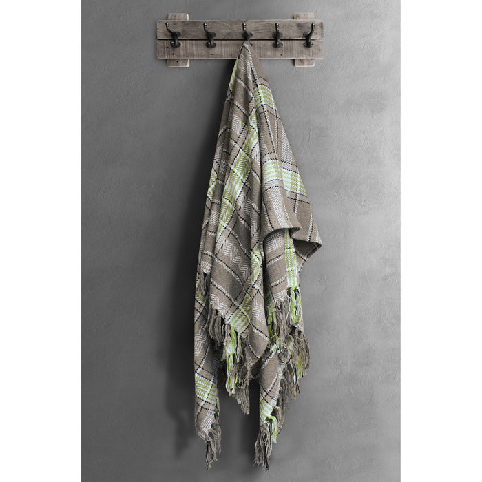 Luxury Cotton Bourbon Check Natural Lime Tassel Throw