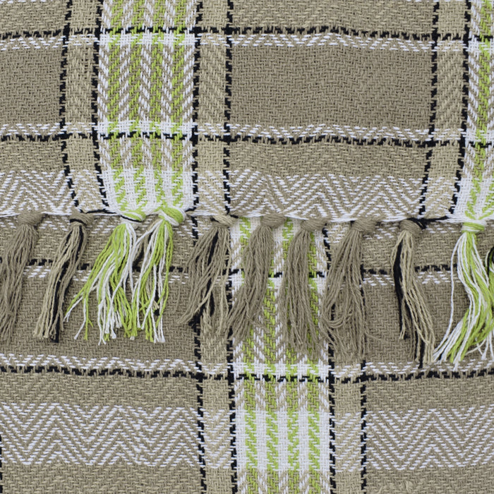 Luxury Cotton Bourbon Check Natural Lime Tassel Throw