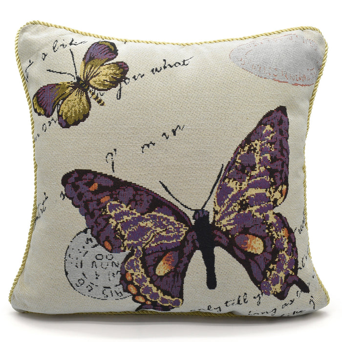 Butterfly Tapestry Piped Cushion Cover
