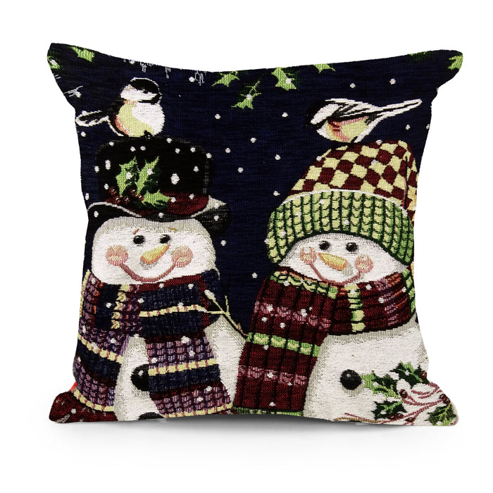 Happy Snowman Christmas Festive Chenille Cushion Cover 43cm x 43cm