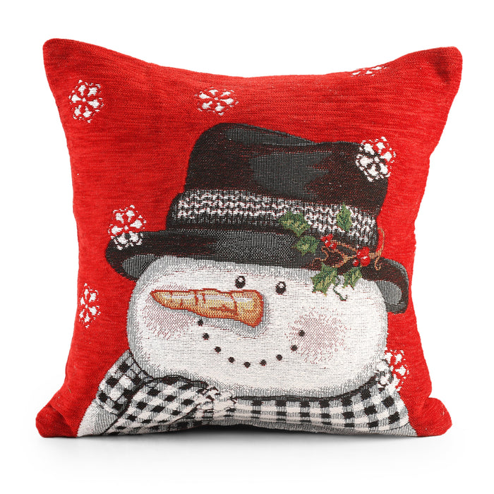 Winter Snowman Christmas Festive Chenille Cushion Cover