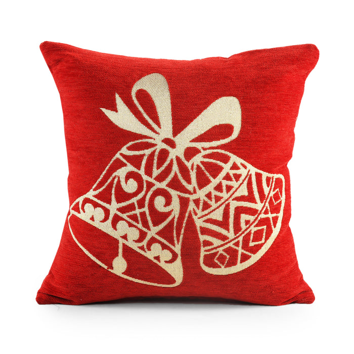 Merry Bells Christmas Festive Chenille Cushion Cover 56cm x 56cm