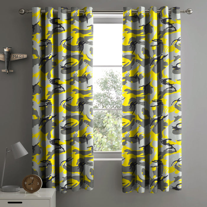 Camouflage Yellow Eyelet Curtains