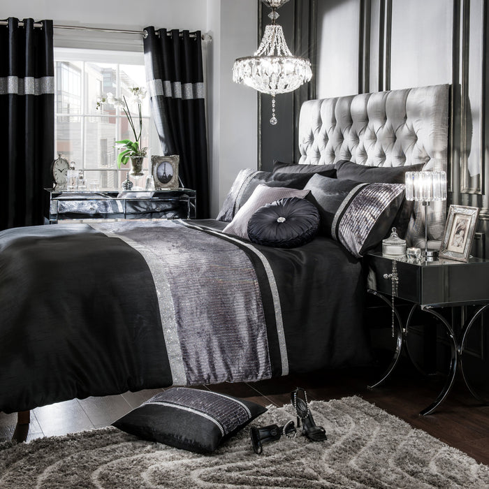 Chanelle Diamante Crushed Velvet Black Duvet Cover & Pillowcase Set